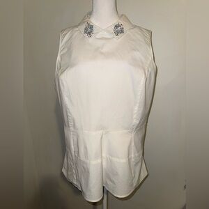 CECE Size XL WHITE Crystal Collar Sleeveless Top. Like New
